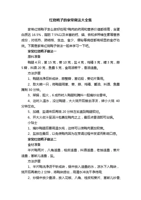 红烧鸭子的家常做法大全集