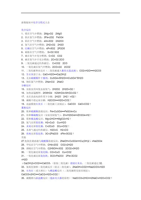 完整word版浙教版初中化学方程式