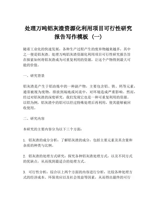 处理万吨铝灰渣资源化利用项目可行性研究报告写作模板 (一)