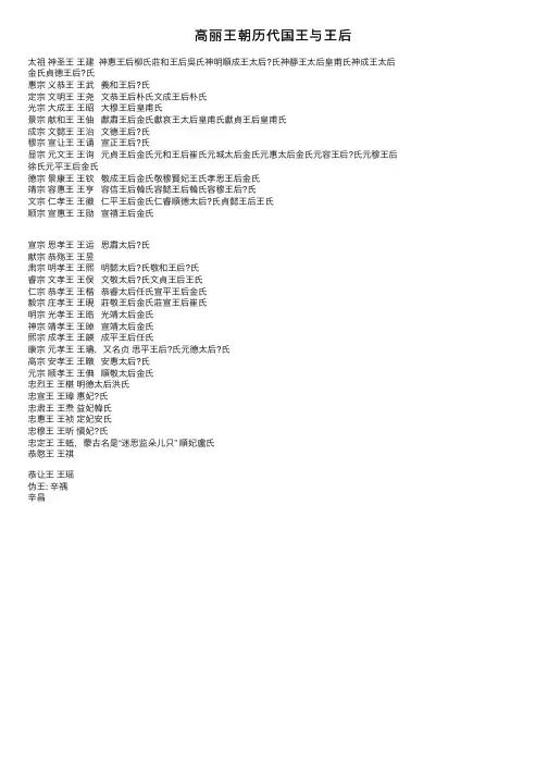 高丽王朝历代国王与王后