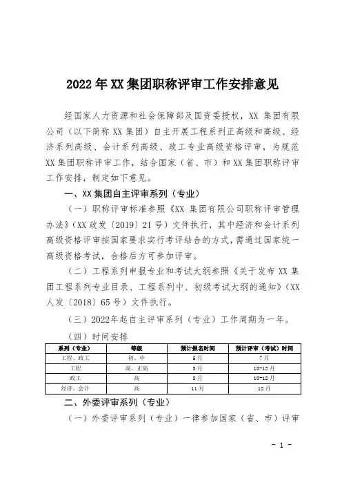 关于印发《2022年XX集团职称评审工作安排意见》的通知(付-4页)