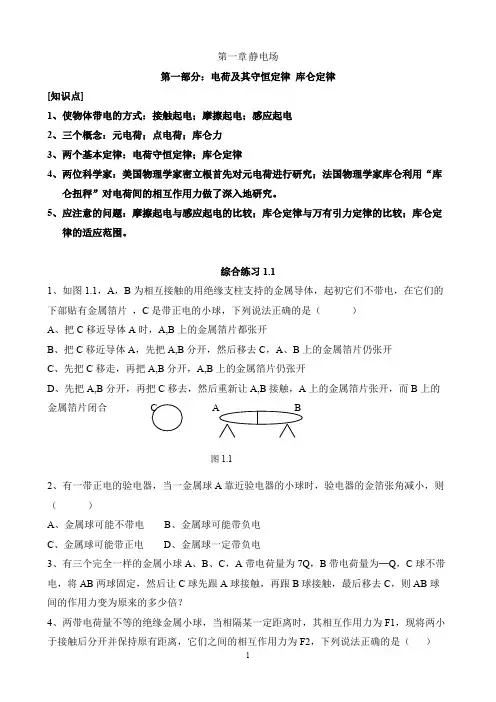 选修3-1静电场经典题型+知识点总结(word文档物超所值)