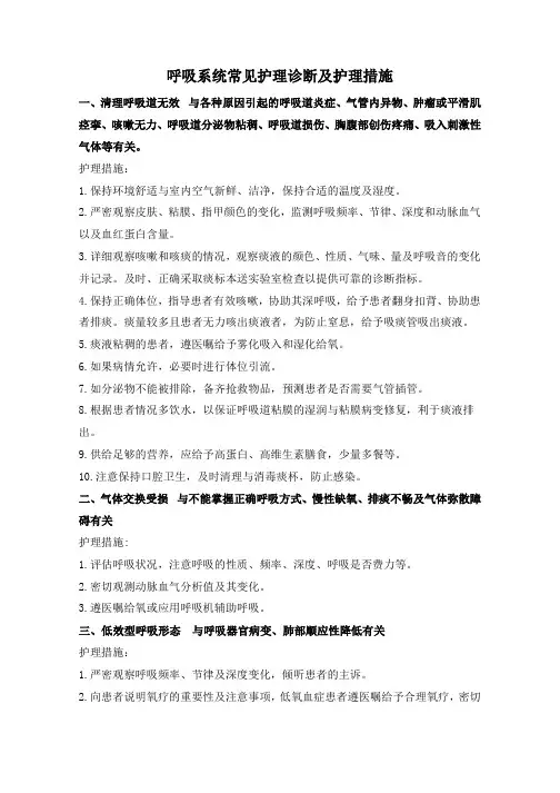 呼吸系统常见护理诊断及护理措施