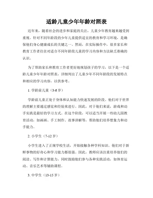 适龄儿童少年年龄对照表