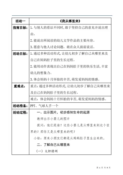 社会领域《我从哪里来》