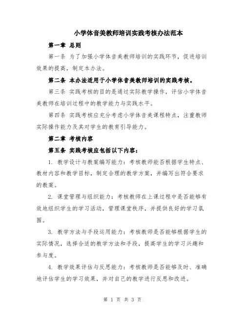 小学体音美教师培训实践考核办法范本