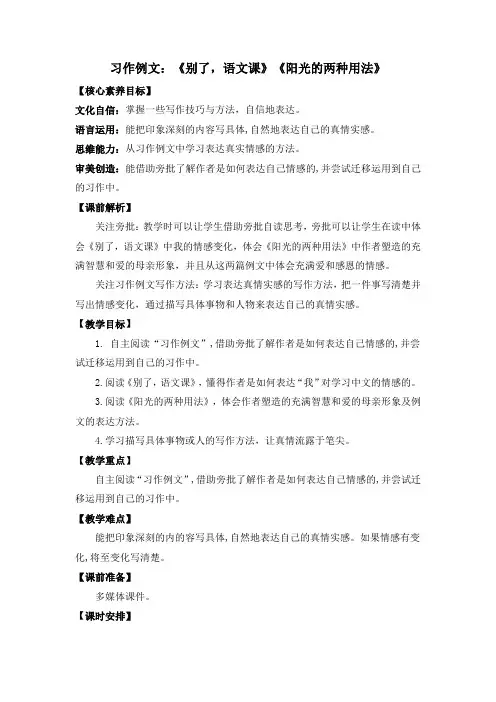 部编版六年级语文下册第三单元 习作例文 优质教案