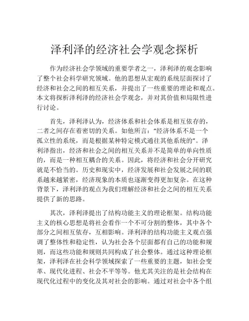 泽利泽的经济社会学观念探析
