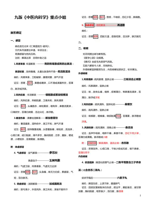 考研中医综合 九版 中内重点小结归纳精编版