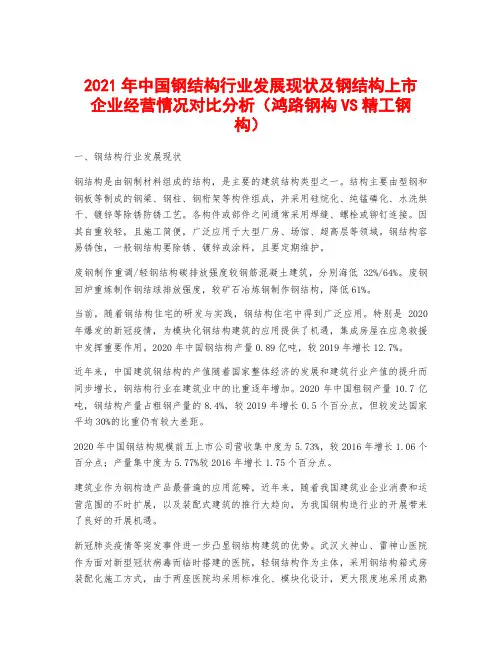 2021年中国钢结构行业发展现状及钢结构上市企业经营情况对比分析(鸿路钢构VS精工钢构)