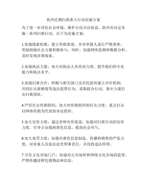 钦州近期扫黄重大行动实施方案