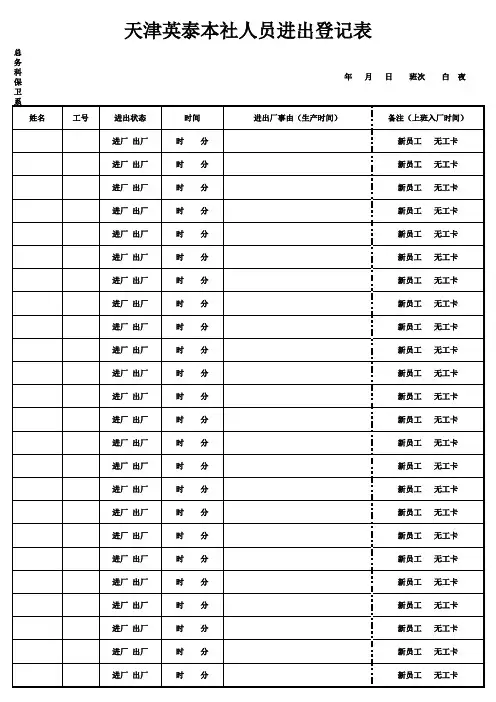 进出厂人员登记表