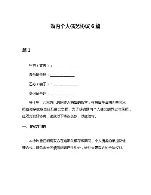 婚内个人债务协议6篇