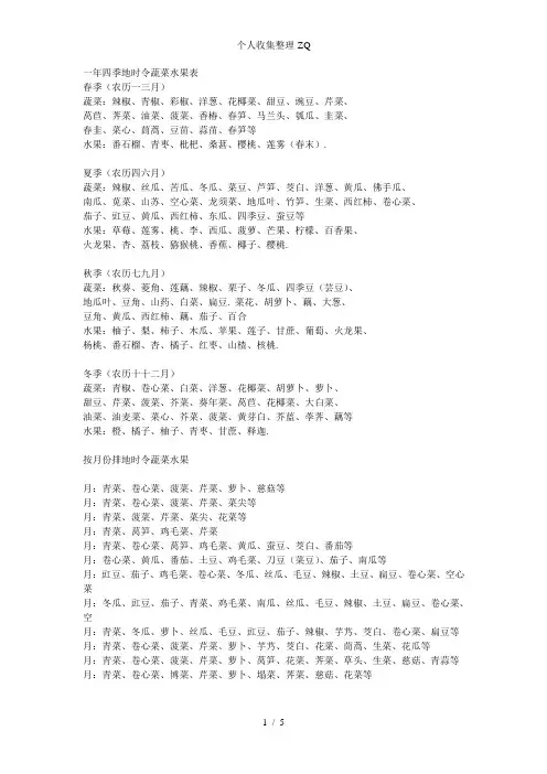 经营生鲜必备一年四季的时令蔬菜水果表