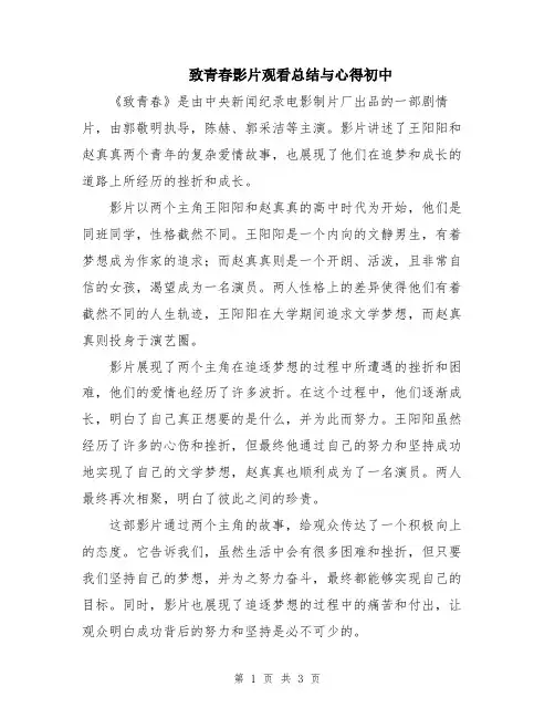 致青春影片观看总结与心得初中