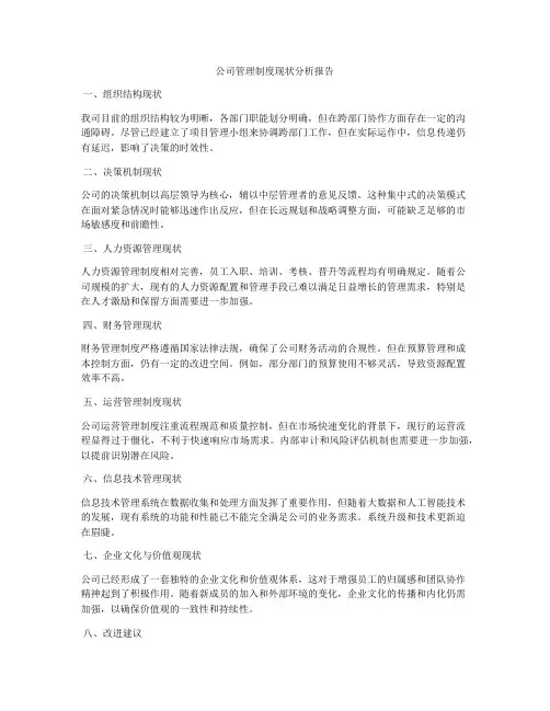 公司管理制度现状分析报告