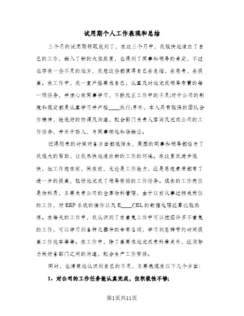 试用期个人工作表现和总结(4篇)