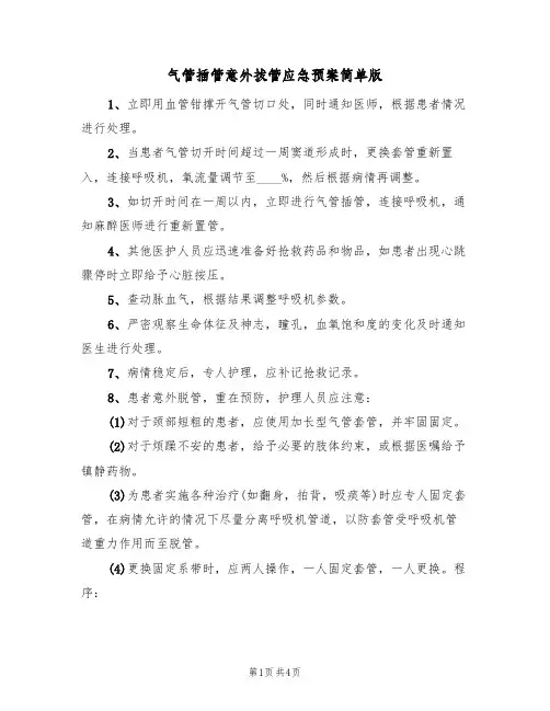 气管插管意外拔管应急预案简单版(四篇)