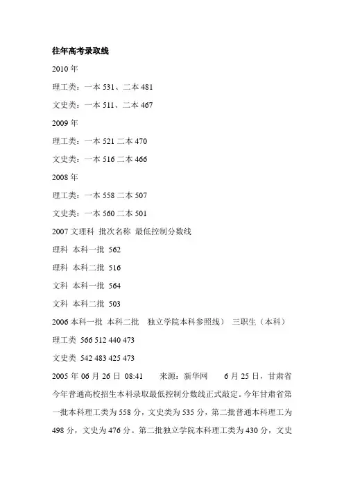 2001-2010年高考录取线