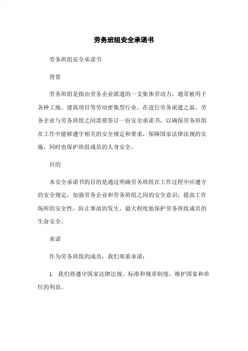 劳务班组安全承诺书-无删减范文