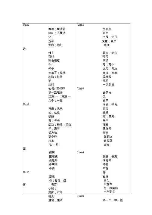 五年级下册英语单词表