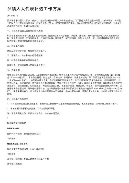 乡镇人大代表补选工作方案