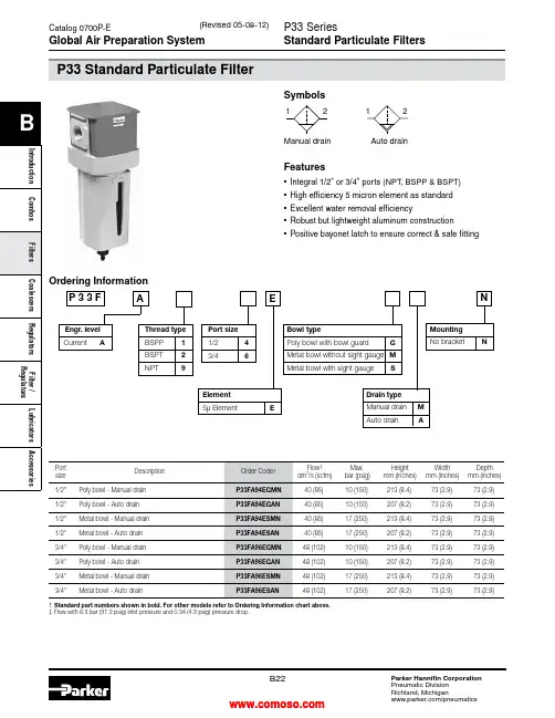Parker Hannifin P33 Series标准粒子过滤器说明书