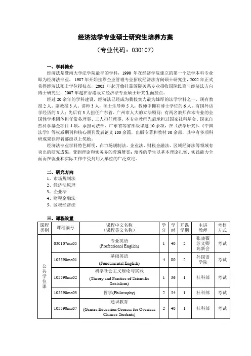 暨南大学培养方案经济法学专业硕士研究生培养方案