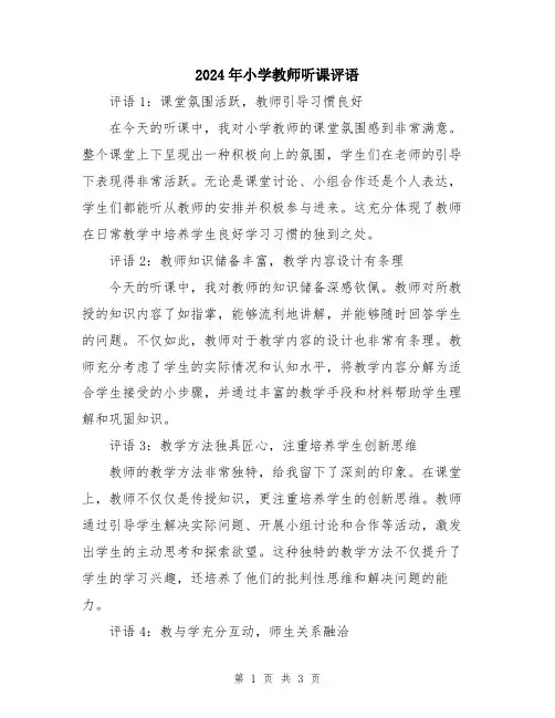 2024年小学教师听课评语