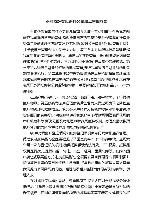 小额贷款有限责任公司押品管理办法