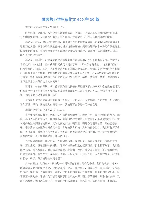 难忘的小学生活作文600字20篇