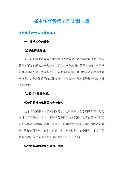 高中体育教师工作计划3篇