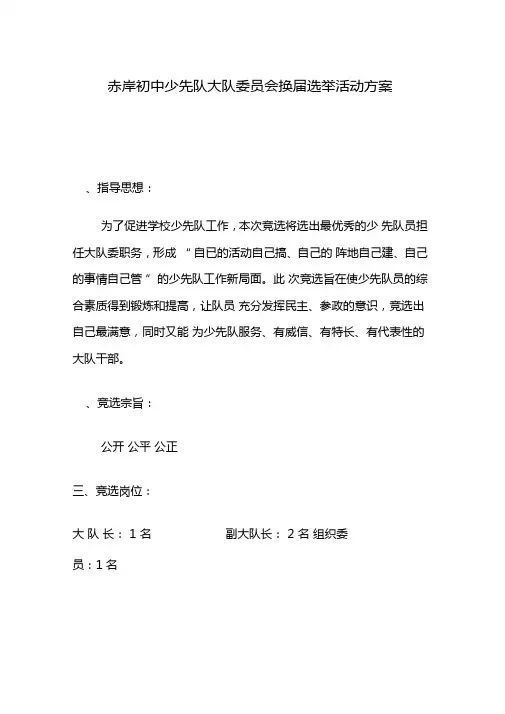 少先队大队委员会竞选活动方案