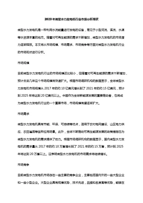 2023年微型水力发电机行业市场分析现状