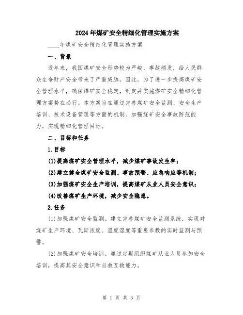 2024年煤矿安全精细化管理实施方案