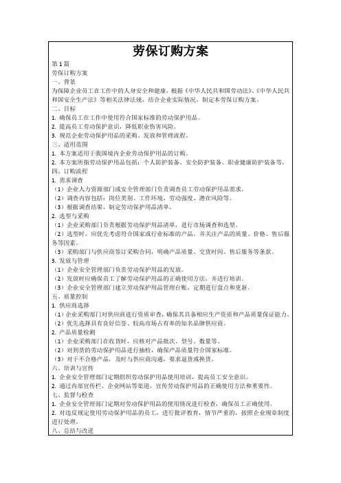劳保订购方案