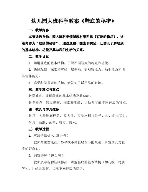 幼儿园大班科学教案《鞋底的秘密》
