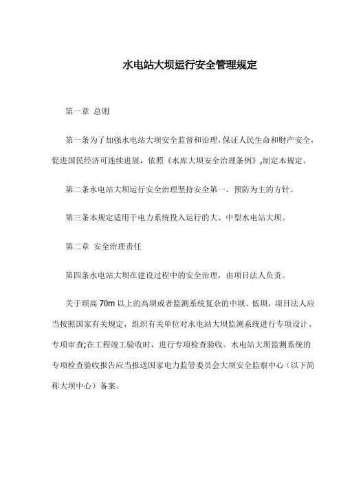 水电站大坝运行安全管理规定