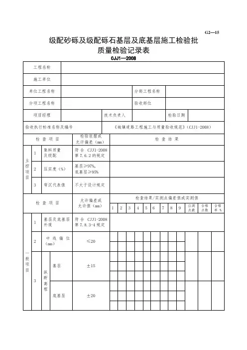 级配砂砾及级配基层及底基层施工检验批质量检验记录