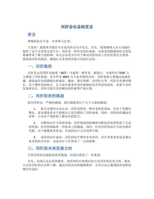 丙肝会议总结发言