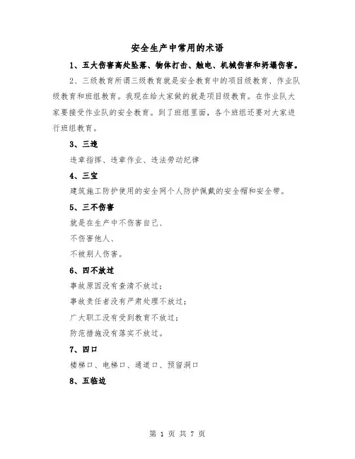 安全生产中常用的术语(三篇)