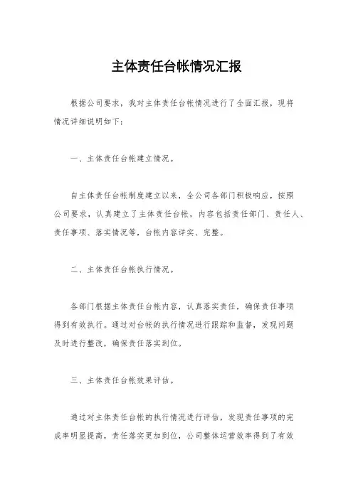 主体责任台帐情况汇报