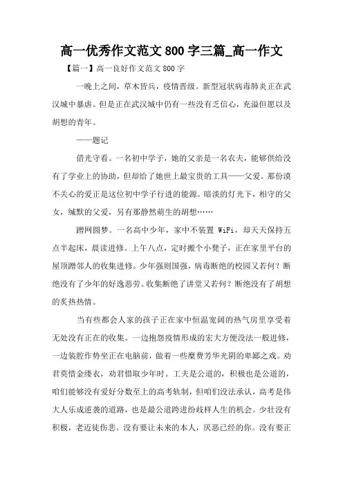 高一优秀作文范文800字三篇_高一作文