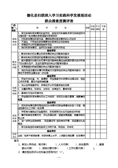 群众满意度测评表