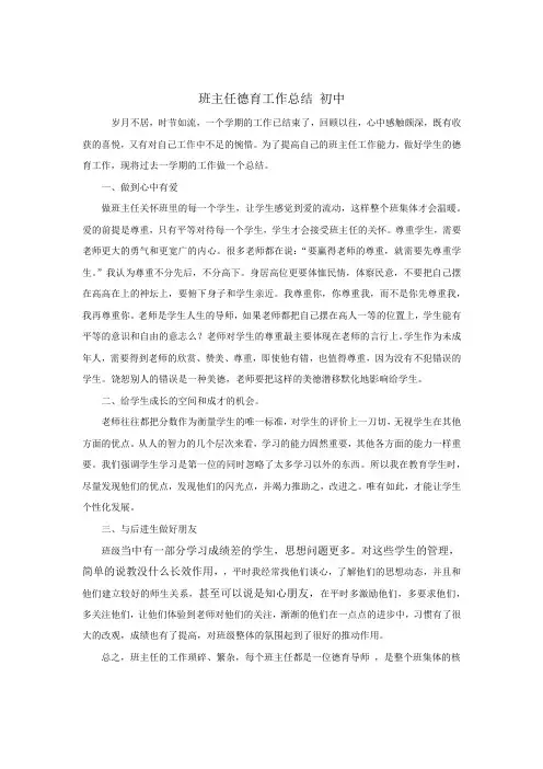 班主任德育工作总结 初中