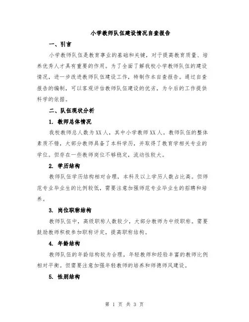 小学教师队伍建设情况自查报告