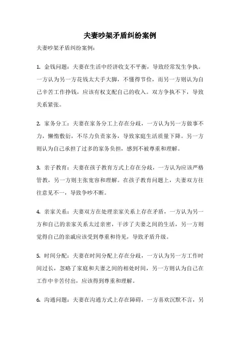 夫妻吵架矛盾纠纷案例