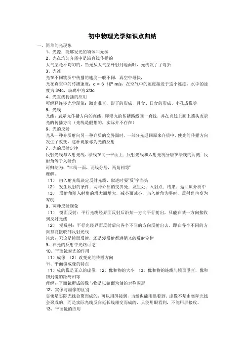 初中物理光学知识点