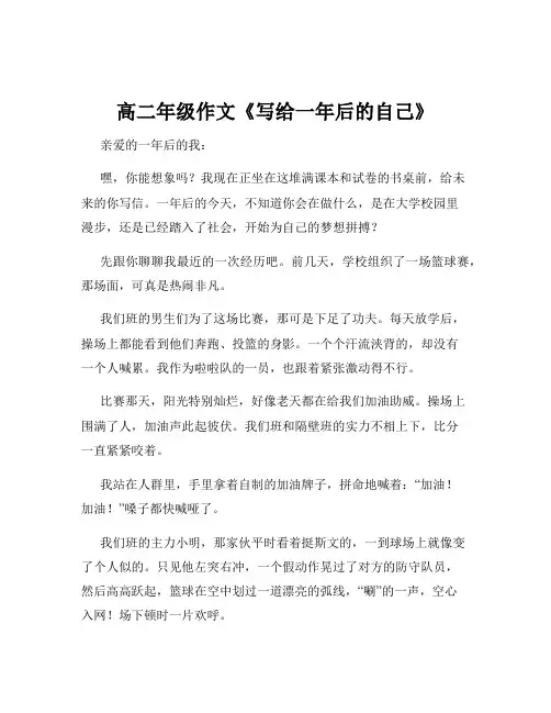 高二年级作文《写给一年后的自己》