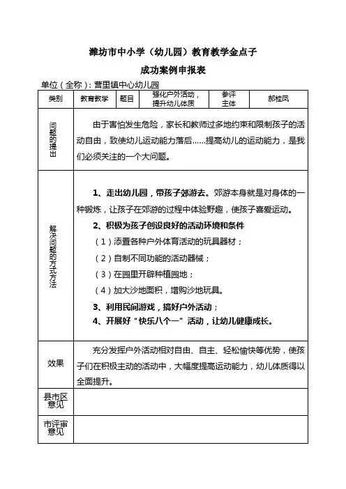 潍坊市中小学(幼儿园)教育教学金点子